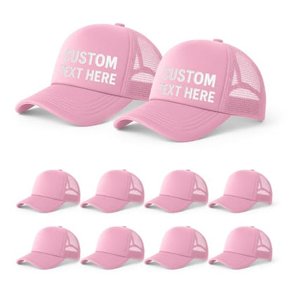 10 Pack Blank Trucker Hats Bulk, Plain Baseball Hats for DIY Heat Transfer Vinyl HTV Embroidery Team Events - color: Pink