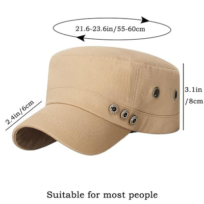 Unisex Cadet Army Cap Adjustable Flat Top Cap Washed Cotton Military Hat Baseball Cap - color: Beige 3