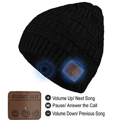 Wireless Beanie Hat for Men Women Wireless Music hat with Headphones Headset Speaker Mic Music Beanie Hat Unisex Knit Outdoor Sports Running Cap with Microphone Teens Tech Gifts - color: Black-01