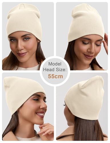 vidsel 100% Cotton Beanie Hat for Men Women, Soft Cuffless Knit Skull Cap - color: 1pc-beige