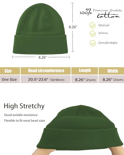 vidsel 100% Cotton Beanie Hat-Unisex Winter Knit Cuffed Beanies Skull Cap - color: 1-army Green