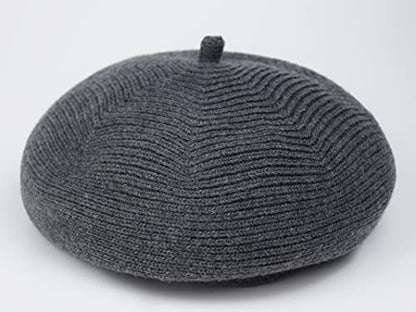 French Style Beret Hat for Women Winter Fall Knit Artist Hats Classic Solid Color Beanie Hat - color: Dark Grey