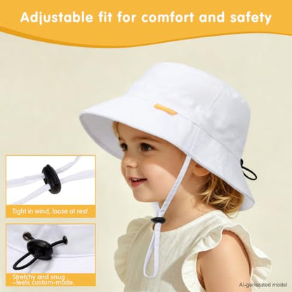 WILLPORT Kids Sun Hat,Adjustable Cotton Toddler Bucket Hat,0-6Y - color: White, size: 2-6 Years