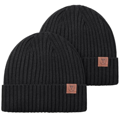 OZERO Winter Beanie for Men Women,Thermal Knit Soft Fleece Lined Hats - color: 2pack Black&black