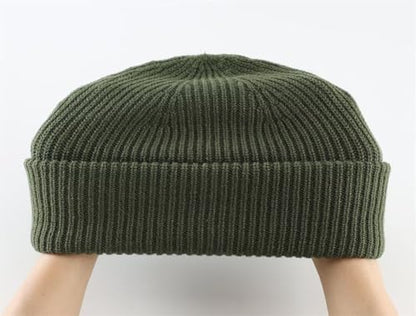 Connectyle Short Fisherman Beanie for Men Women Warm Winter Hats Knit Cuffed Beanies Skull Cap Acrylic Watch Hat - color: Army Green