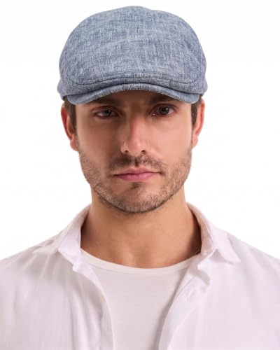 ZLYC Men Summer Flat Cap Scally Ivy Gatsby Newsboy Beret Driver Hat - color: Plain Blue