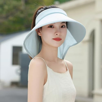 Sun Visor Hats for Women Wide Brim UPF 50+ UV Sun Protection Visor Hats Casual Adjustable Roll up Summer Beach Caps - color: B-blue