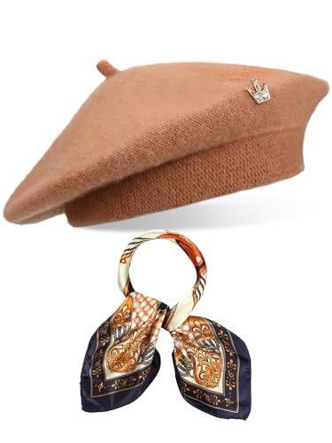3 Pcs Beret Hats for Women - color: Camel