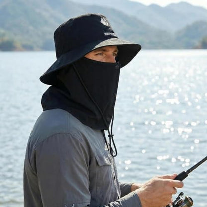 Bucket Hat for Men Women,Waterproof Sun Hat UV Protection with Detachable Face Neck Flap for Outdoors - color: Black+khaki
