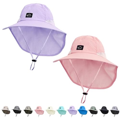 ZOORON Kids Sun Hat with Neck Flap UPF 50+ Beach Hats for Baby Boys Girls - color: 2pack-purple+pink