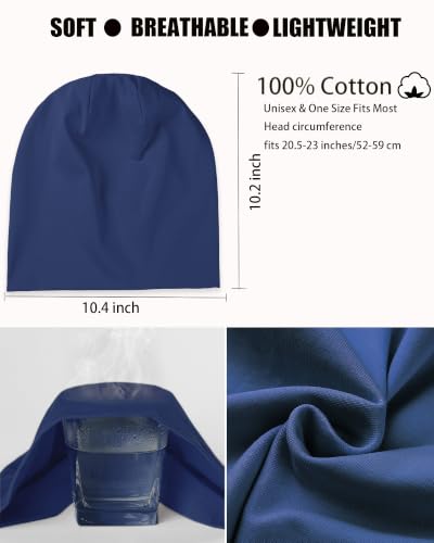 100% T-Shirt Cotton Slouchy Beanie Women Men,Lightweight Chemo Hat - color: Navy Blue(2-layer)