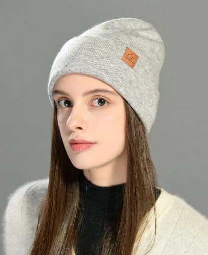 jaxmonoy Slouchy Knit Beanies Winter Hats for Women Men Soft Warm Reversible Slouch Cuffed Skull Knitted Beanie Cap - color: Light Grey