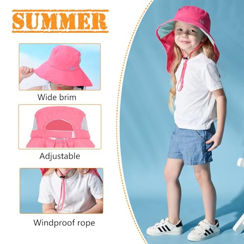 Kids Sun Hats UPF 50+ Sun Protection Hat for Kids with Neck Flap Adjustable Large Brim Beach Fishing Hat for Age 3-12 - color: Red+grey