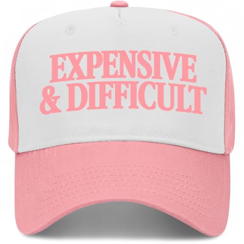 Expensive & Difficult Serif Vintage Trucker Hat | Funny Premium Snapback Baseball Hat for Men & Women - color: Pink/White