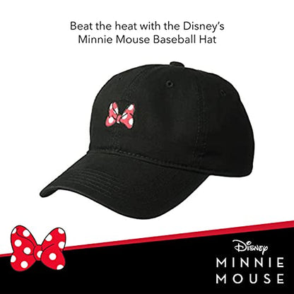 Disney Minnie Mouse Dad Hat, Cotton Adjustable Baseball Cap with Curved Brim - color: Black