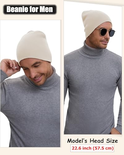 100% Cotton Beanie Hat for Men Women Cuffless Warm Winter Hats - color: 1pcs-beige