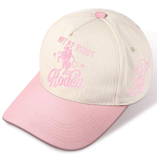 JaGely Two Tone Western Cowboy/Cowgirl Trucker Hat for Women Men Gift Vintage Embroidered Country Baseball Cap - color: Pink, style: Not My First Rodeo