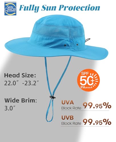 Connectyle UPF 50+ Wide Brim Sun Hat for Men Breathable Cowboy Boonie Hats Outdoor Bucket Hat for Fishing Hiking Safari - color: Sky Blue