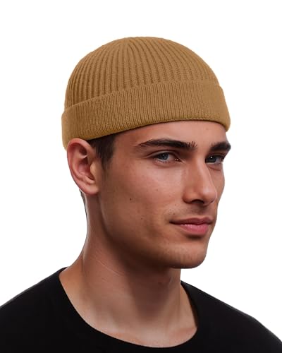 vidsel Thin Wool Fisherman Beanie for Men Short Knit Cuff Trawler Watch Hat - color: 1pcs-light Coffee