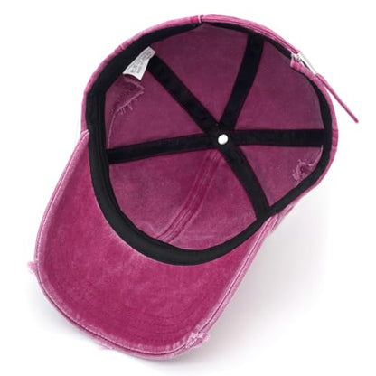 Retro Washed Distressed Baseball Cap with Five Pointed Stars for Women Men - color: Rose Red