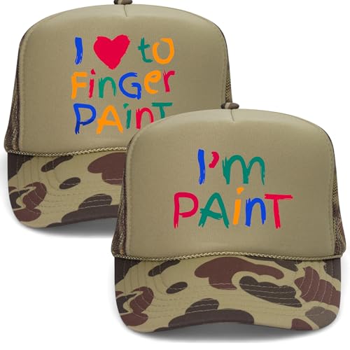 I Love to Finger Paint I'm Paint Trucker Hats (2 Pack) | Premium Mesh Foam Snapback Hats for Men & Women - color: Green Camo