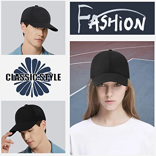 Enwokran Men Quick Dry Sport Baseball Cap, Athletic Fitted Cap Mesh Adjustable Plain Hat Running Trucker Hat for Women - color: Black
