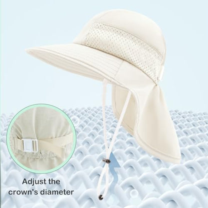 XIAOHAWANG Girls Sun Hat Baby Beach Hats Boys UPF 50+ Kids Summer Protection Cap Toddler Breathable Caps Wide Brim Neck Flap - color: Beige, size: 6-12 Months