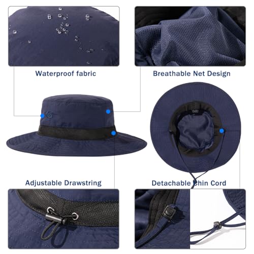 TOP-EX Oversized Waterproof Mesh Sun Hat for Big Heads with Wide Brim - color: Navy-2.7"brim, size: Medium-Large