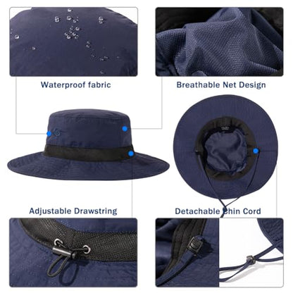 TOP-EX Oversized Waterproof Mesh Sun Hat for Big Heads with Wide Brim - color: Navy-2.7"brim, size: Medium-Large