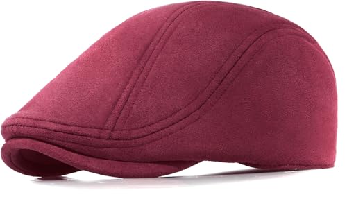 Xinveen Suede Cap Newsboy Hat Elastic Adjustment Beret Ivy Cap Irish Cabbie Driving Hunting Hats - color: Wine Red