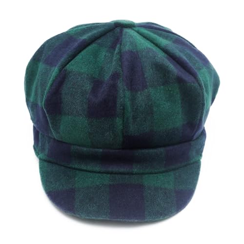 ZLYC Women Classic Newsboy Cap Visor 8 Panel Gatsby Cabbie Paperboy Hat - color: Plaid Dark Green