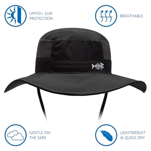 BASSDASH UPF 50+ Sun Fishing Hat Water Resistant with Detachable Neck Flap - color: Black