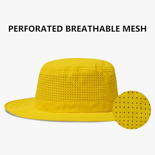 UPF 50+ Bucket Sun Hat with Laser Perforated Mesh Cooling Adjustable Breathable Lightweight for Outdoor Men Women - color: Black & Yellow