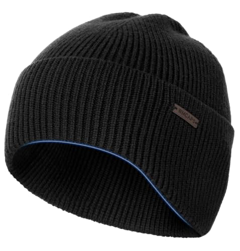 Wmcaps Soft Winter Beanie for Men Women, Warm Knit Hat with Curved Cuff - color: Black