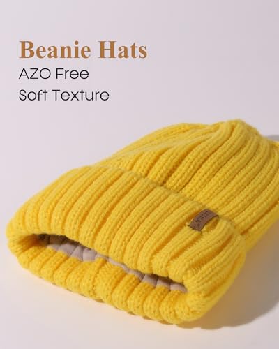 Fleece Lined Beanie Cable Knit Chunky Beanies Womens Snow Cap - color: Yellow