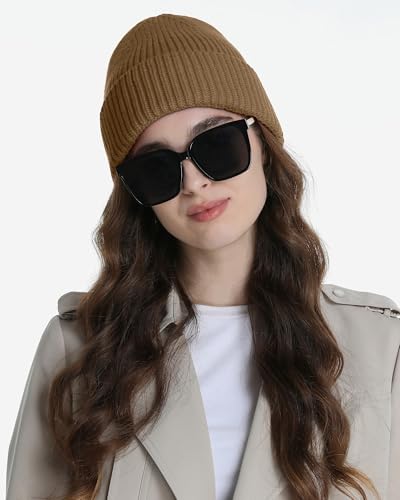 Wool Beanie for Men Women, Seamless Knit Cuffed Warm Winter Hats - color: 1pcs-light Coffee
