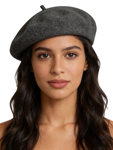 Sumolux Women Beret Hat Vintage French Solid Color Classic Winter Cap - color: Grey a