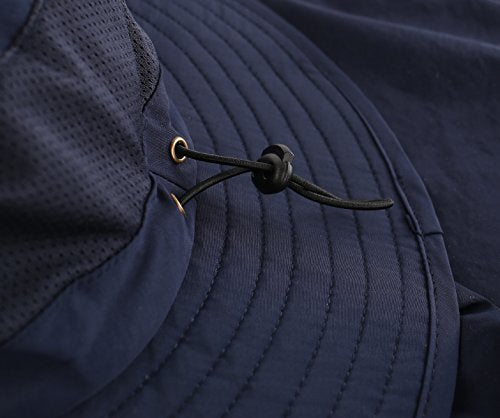 Home Prefer Outdoor UPF50+ Mesh Sun Hat Wide Brim Fishing Hat with Neck Flap Sun Hat for Men Women - color: Navy Blue