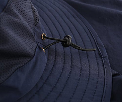 Home Prefer Outdoor UPF50+ Mesh Sun Hat Wide Brim Fishing Hat with Neck Flap Sun Hat for Men Women - color: Navy Blue