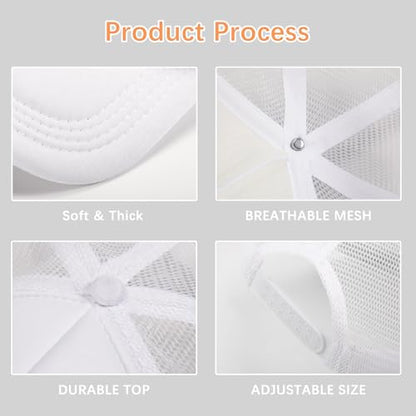 OKBA 5 Pack Sublimation Blank Baseball Cap Adjustable Hat Polyester Mesh Trucker Hats for Men and Women - color: 5pcs*white Ha