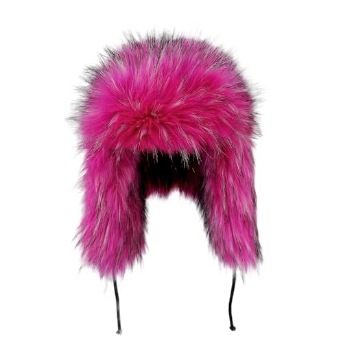 Y2K Faux Fur Russian Hat, Soft, Warm Winter Trapper Hat with Earmuffs for Men and Women - color: Rose