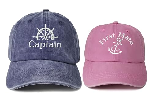 Embroidered Captain & First Mate Baseball Caps Set for Men Women - color: Captain (Navy) - Toddler First Mate (Pink)