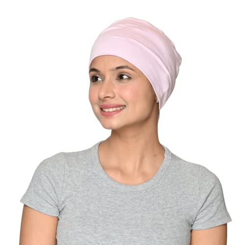 Chemo Hats Solid Sleep Cap Women's Bamboo Soft Headwear Cancer Cap Chemo Headwear Women - color: Pink