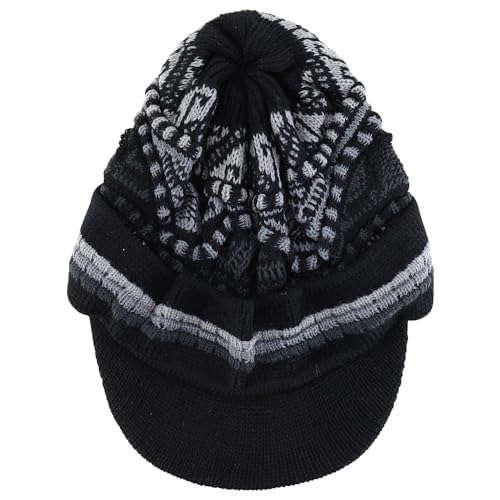 Armycrew Rasta Jamaica Style Thick Acrylic Knit Cuff Beanie Visor - color: Black Charcoal