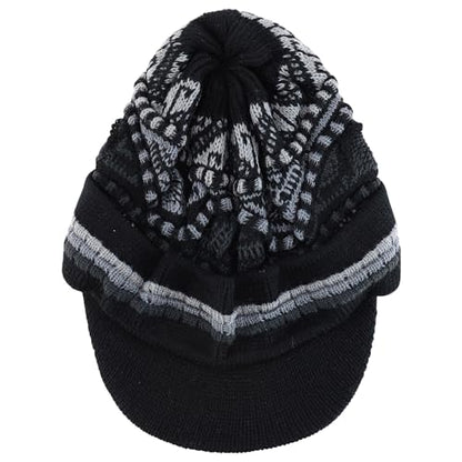 Armycrew Rasta Jamaica Style Thick Acrylic Knit Cuff Beanie Visor - color: Black Charcoal