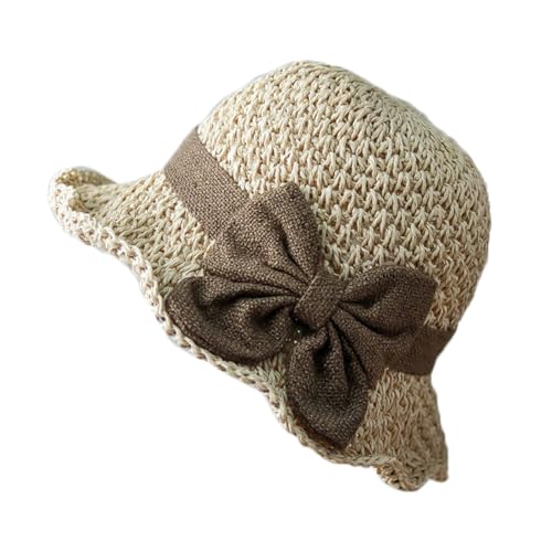 Beach Straw Sun Hat for Women French Foldable Summer Beach Wide Brim Hat Travel Straw Fedora Hat - color: Beige