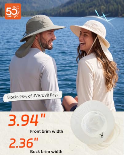 Home Prefer UPF 50+ Sun Hat with Neck Flap Wide Brim Fishing Hat for Men - color: Ivory