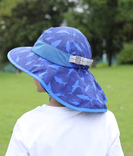 icolor Kids Sun Hat UPF50+ Sun Protection Bucket Hat Toddler Summer Beach Play Hats with Neck Flap for Girl Boy Ages 3~10 - color: Shark