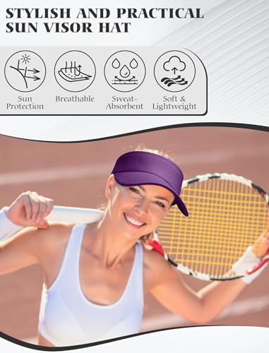 12 Pack Sun Visor Hats Softball Adjustable Cap Sun Protection for Women Men - color: Purple