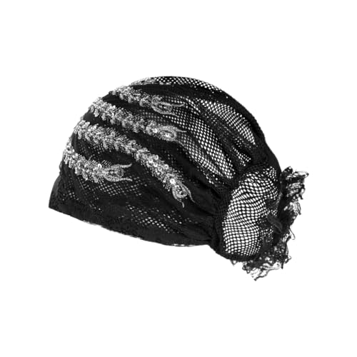 haozaikeji Women Flower Turban Hat Rhinestones Muslim Islamic Head Wrap African Pearl Turban Soft Stretchy Head Cover - color: Black-gold